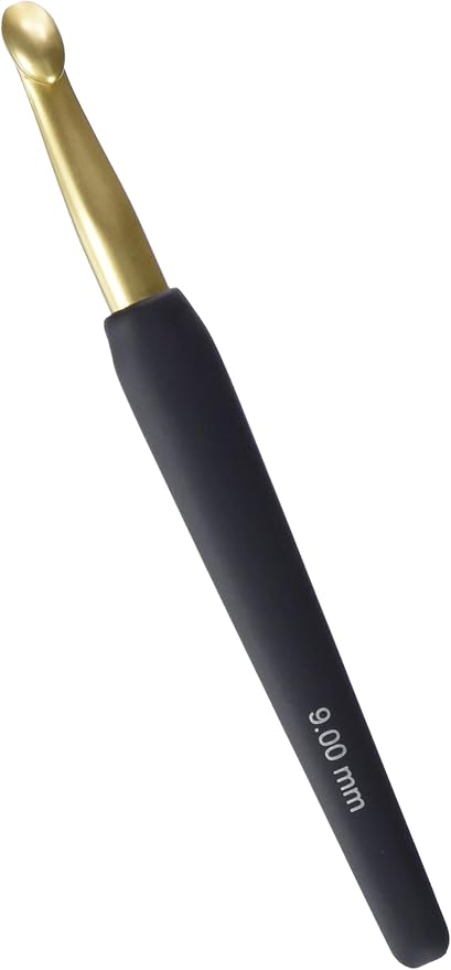 KnitPro Gold Aluminum Single-Ended Crochet Hook with Black Soft Handle | 9.00mm