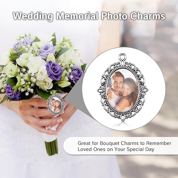 20Pcs Photo Charms Cabochon Blanks Set 10Pcs Large Oval Pendant Trays with 10 Glass Cabochons for Memorial Jewelry Making Bridal Bouquet Charms DIY