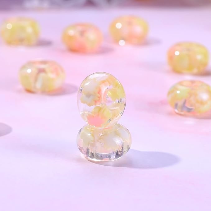 AIPRIDY Girls' Lucky Amber Beads and Spacers - European Craft Beads for DIY Charms Bracelet Jewelry Making (Yellow)