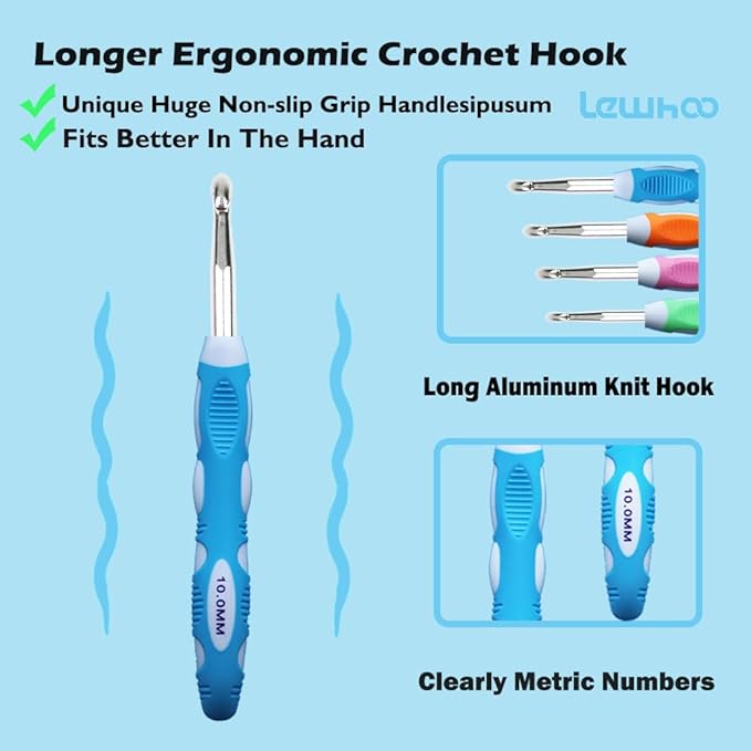 Lewhoo Large Crochet Hooks for Arthritic Hands, Ergonomic Crochet Hook Size L M N P in Case