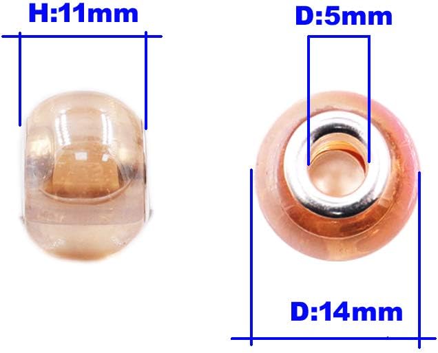 AIPRIDY 100Pcs 15x11mm Painting Murano Large Hole Glass Beads Mix Color with Silver Brass Cores European Charm fit Bracelet Necklace (Plating Rainbow)