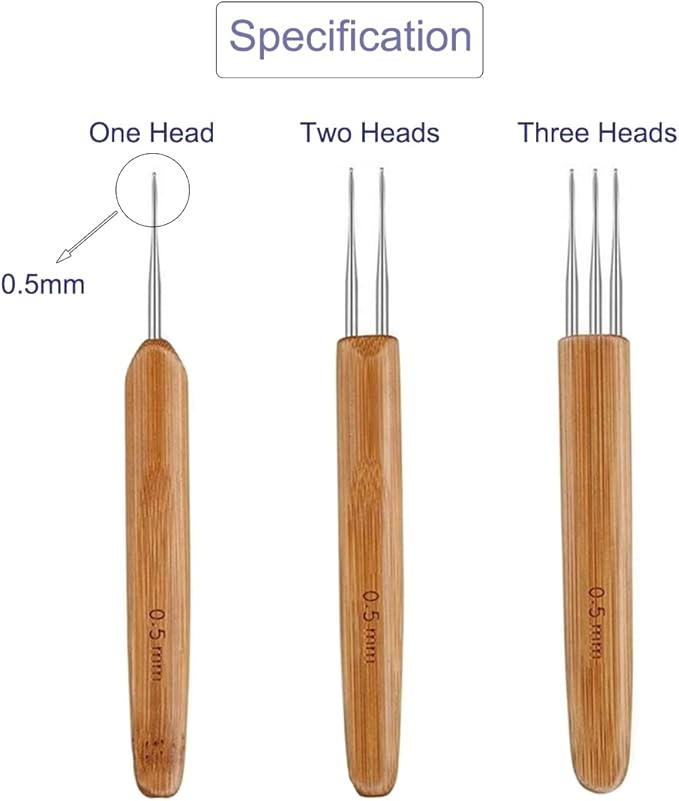 JFFX 3 Pcs Dreadlock Crochet Hook for Hair, Dreadlock Needle Tool for Braid Craft 1 Hook, 2 Hooks, 3 Hooks 0.5mm