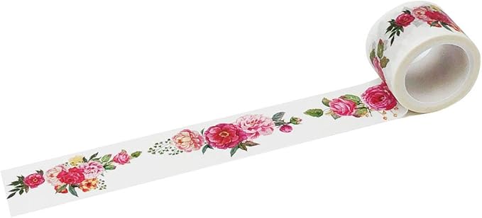 Wrapables Decorative Festive Wide Washi Masking Tape, 25mm x 5m, Pink Floral