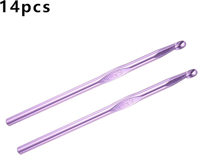 HEYLEAYAR 6.5mm Aluminum Crochet Hooks 14PCS, Aluminum Crochet Needle Size K, Crochet Hooks Bulk for Knitting Craft Yarn Contribute to Beginners