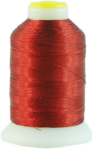 Threadart Metallic Thread | No. L46 - Red | 500 Meter Cones (550 Yards) | 25 Brilliant Shiny Colors | For Machine Embroidery