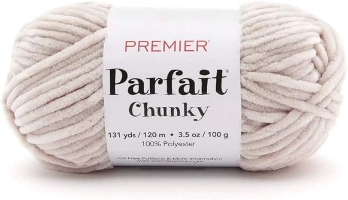 Premier Yarns Parfait Chunky Chenille Yarn 3.5 Oz 6 Super Bulky Weight 3 Pack Bundle with Bella's Stitch Place Holders (Mushroom)