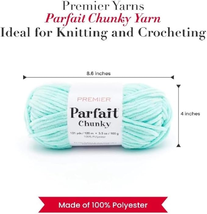Premier Yarns Parfait Chunky Chenille Yarn 3.5 Oz 6 Super Bulky Weight 3 Pack Bundle with Bella's Stitch Place Holders (Seaglass)