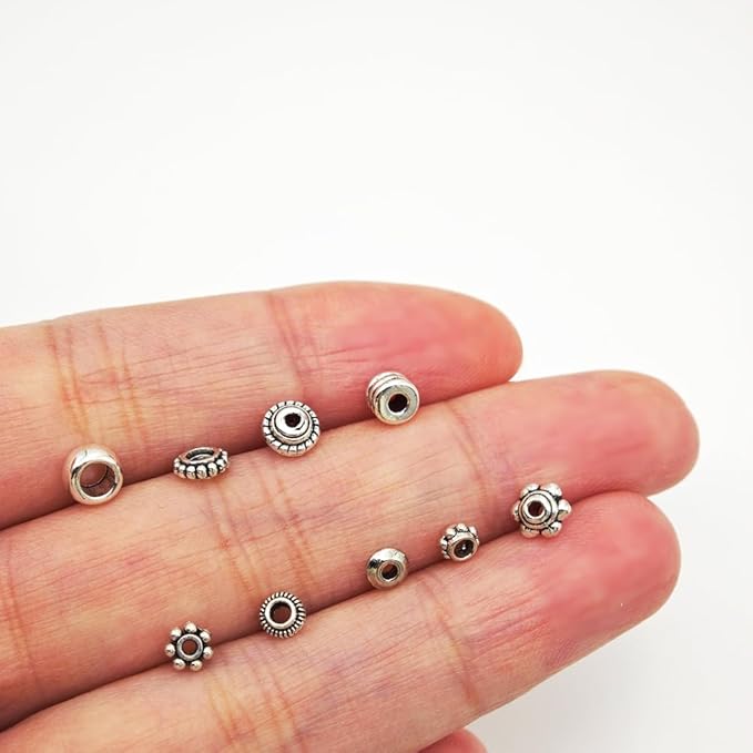 INSPIRELLE 450 Pieces Antique Silver Spacer Beads 4~5mm Metal Alloy Heishi Flat Rondelle Loose Beads for Bracelet Necklace Earring Jewelry Making