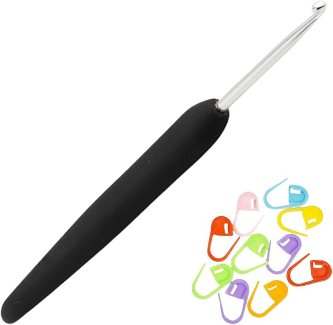 KnitPro Soft-Feel Steel Crochet Hook 6 inch, 1.00mm (15cm, US Size -) with 10 Colorful Stitch Markers