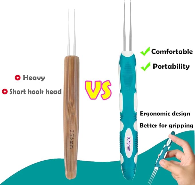 Yarniss Dreadlocks Crochet Hooks with Ergonomic Handle,0.75mm Hair Crochet Needle for Loc Braid