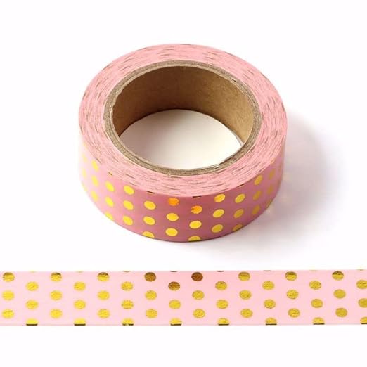 CIAIJE Pink Foil Dots Washi Tape, 5/8" x 393 in (15mm x 10m), Pink Foil Dots, Masking Tape for Craft Decorative Use