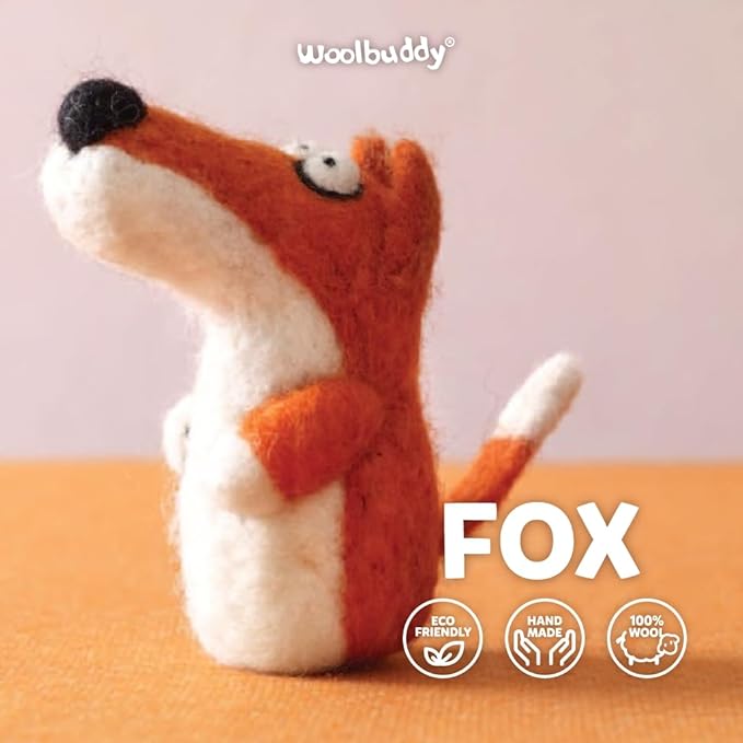 Woolbuddy 𝗪𝗼𝗼𝗹𝗯𝘂𝗱𝗱𝘆 𝗡𝗲𝗲𝗱𝗹𝗲 𝗙𝗲𝗹𝘁𝗶𝗻𝗴 𝗞𝗶𝘁 Fox Animal Project for Beginners and Adults – Includes Wool, 2 Felting Needles, and Instructions