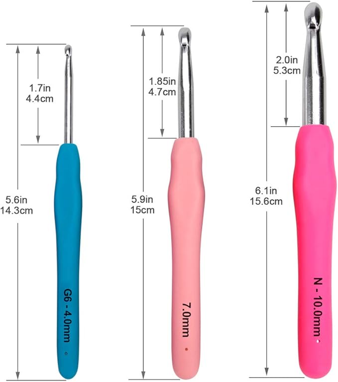 BCMRUN Crochet Hooks Set,14 Pcs 2.25mm(B)-10mm(N) Ergonomic Soft Grip Handles,Smooth Knitting Needles Kit with Bag for Arthritic Hands,Extra Long  Plus Knit Needles Weave Yarn Set,Best Gift for Women