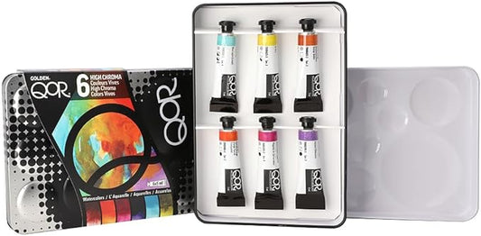 QoR High Chroma 6 Set by GOLDEN, 6 x 5 ml tubes, Professional Watercolor Paint Set