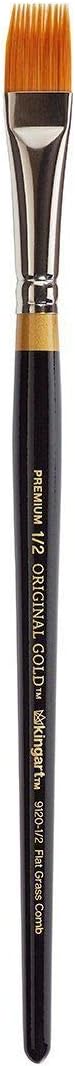 KINGART Premium Original Gold 9120-1/2 RAKE Series Artist Brush, Golden Taklon Synthetic Hair, Short Handle, for Acrylic, Watercolor, Oil and Gouache Painting, Size 1/2"