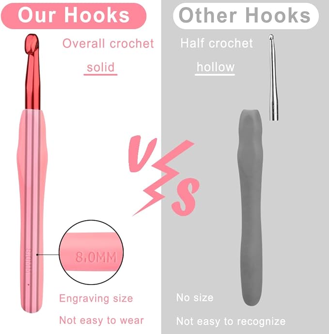 kgxulr 8 mm Crochet Hook, Aluminum Soft Grip Rubber Handle Needles, Ergonomic Knitting Needles Crochet Needle for Handmade DIY Knitting Crochet