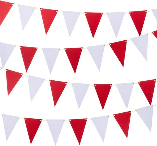 Red White Pennant Banner Paper Bunting Hanging Decoration for Birthday Graduation St.George's Day England Party, Pack of 30 Counts Pennant, 20 feet