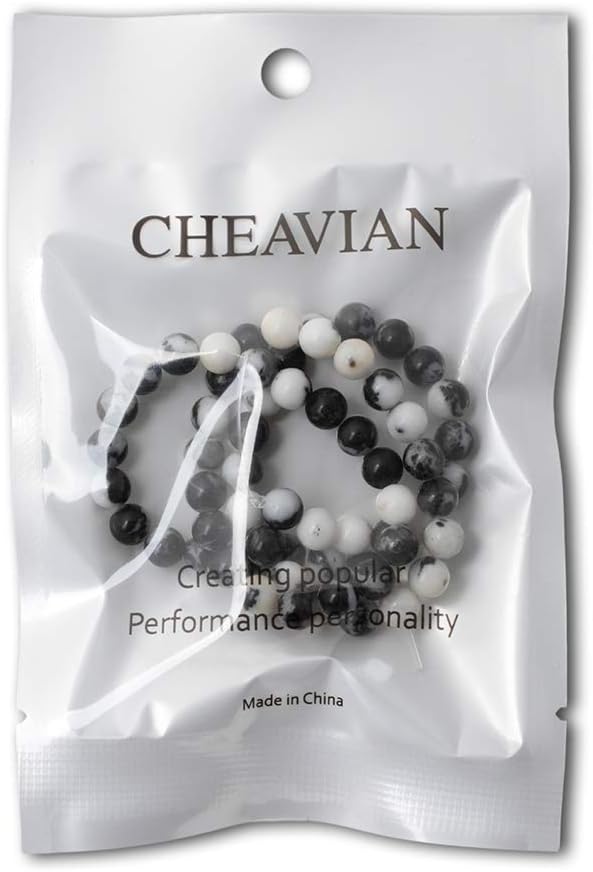 cheavian 60pcs 6mm natural black white zebra jasper gemstone round loose beads crystal energy stone for diy jewelry making 1 strand 15"