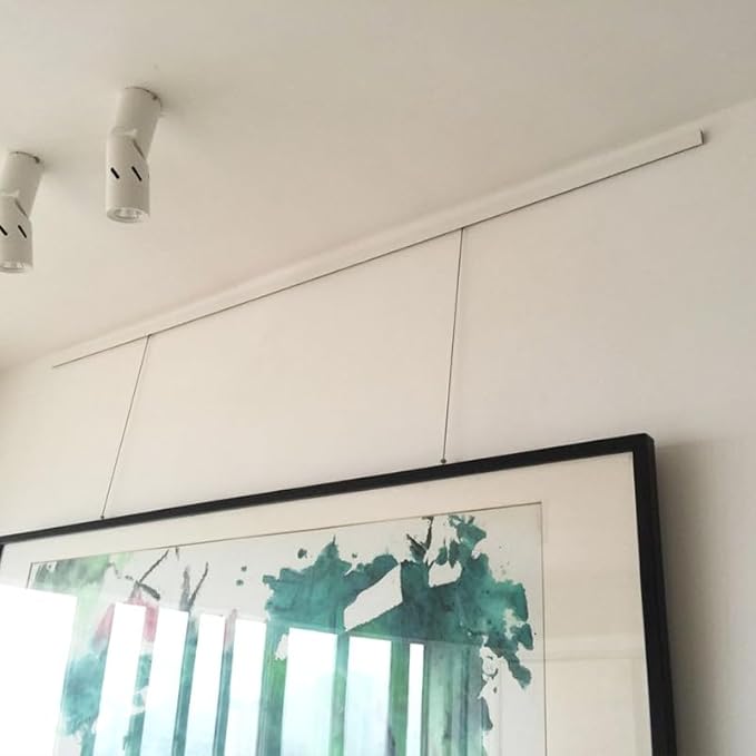 Picture Hanging Systems, for Art Galleries, Home, Two 48inch Rails, Click Rail Kits (2 White Rails 4 Steel Cables & 4 Hooks)