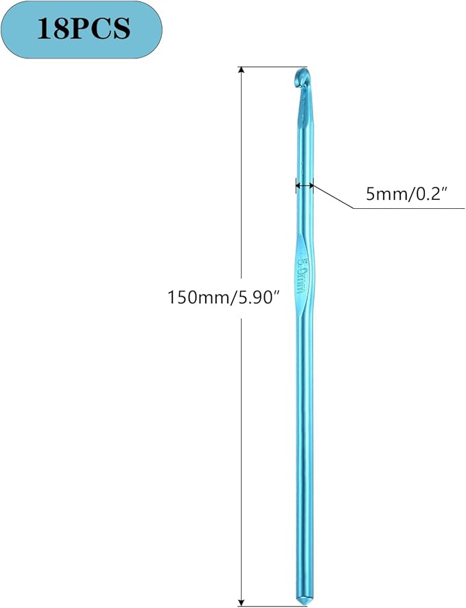Hordolry 5mm Crochet Hooks Bulk, 18Pcs Aluminum Crochet Needle, Knitting Needles for Craft Yarn Contribute to Beginners