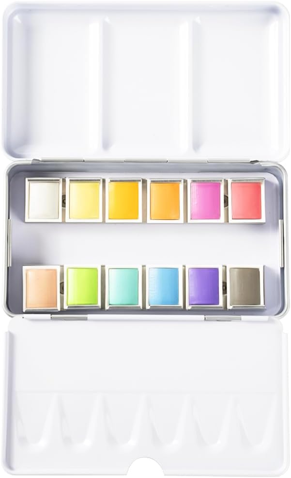 PHOENIX Pastel Watercolor Paint Set - 12 Half Pan Soft Muted Colors, Artist Grade Palette Watercolor Travel Set, Gift for Water Color Painter