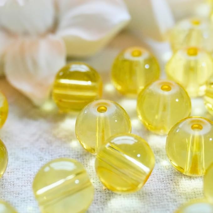 Jabrand 150pcs Beads Kit, 8mm Transparent Glass Beads Clear Round Crystal Beads for Bracelet Making Jewelry DIY Crafts Supplies (Yellow)