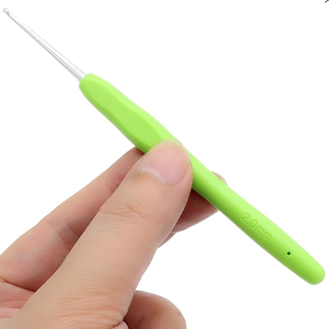 6Pcs 2mm Aluminum Soft Grip Rubber Ergonomic Handle Crochet Hook Knitting Needles US Size B (Size 1) for DIY Yarn Craft,Nice Gift for Women Adults Kids Children Beginners (Green)
