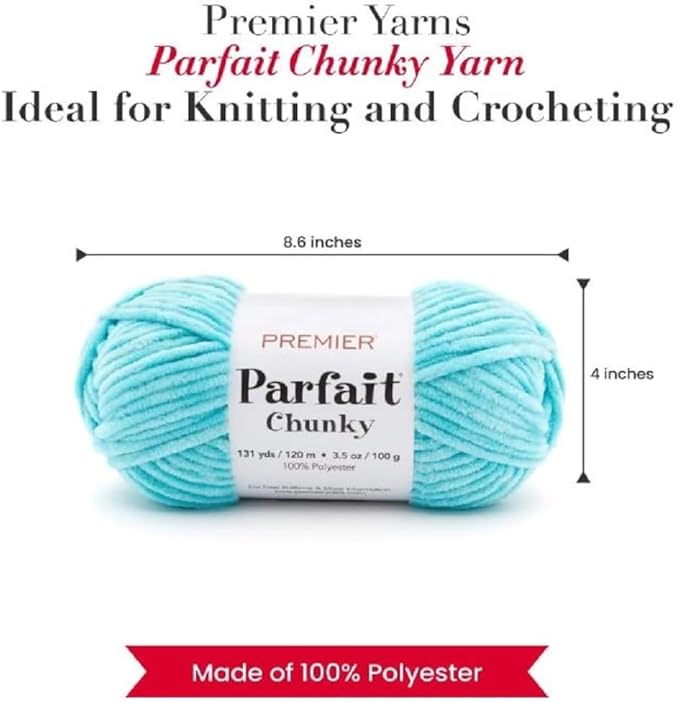 Premier Yarns Parfait Chunky Chenille Yarn 3.5 Oz 6 Super Bulky Weight 3 Pack Bundle with Bella's Stitch Place Holders (Turquoise)