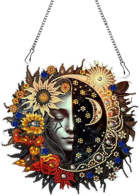 hyzsj DIY Hanging Diamond Art Pendant Painting Kit Sun Moon, Special Crystal Gem Craft Painting Kit Ornament 9.8x9.8inch