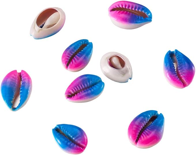 Cheriswelry 10pcs Deep Sky Blue Natural Cowrie Shell Beads Two Tone Spray Painted No Hole Seashell Ocean Summer Beach Loose Spacer Beads Charms 20~26mm for DIY Craft Bracelet Jewelry Making