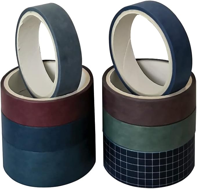 ZDOLAKIDS 8 Rolls Washi Tape Set Basic Solid Color Purplish Blue Adhesive Decoration Label for Journaling Scrapbooking Planner Journals DIY Art Crafts Letter Card Envelope Gift Box Sealing