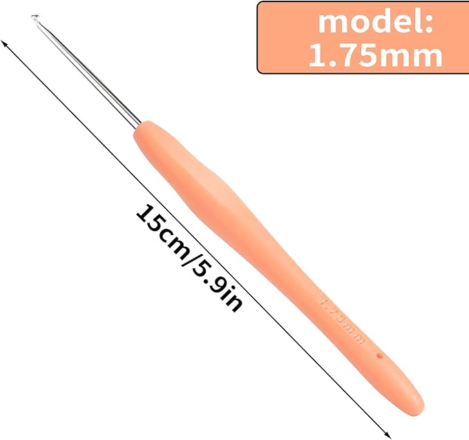 Small Size Crochet Hook Lace Crochet Needle, 1.75mm Crochet Hook, Ergonomic Crochet Hooks，Embroidery Thread Knitting Weaving Tool (1.75 mm)