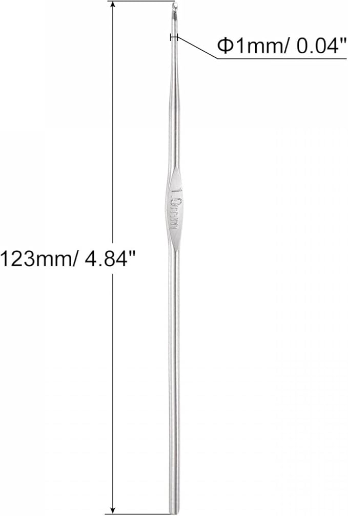 uxcell Stainless Steel Crochet Hook 1mm US Size 12 Knitting Needles for DIY Craft Yarn 6Pcs