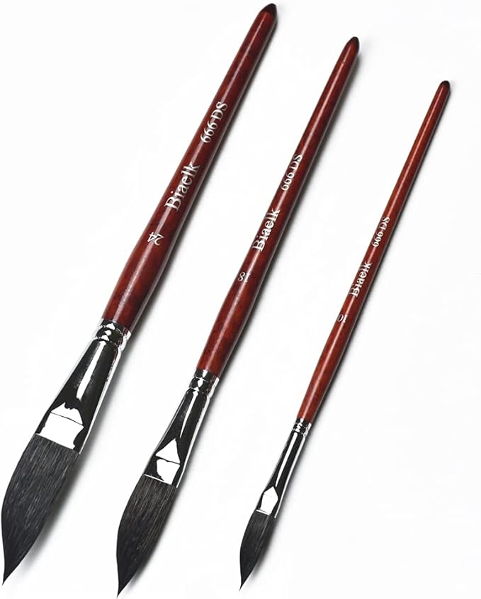 666DS 3PCS Dagger Watercolor Brushes Set Squirrel Mix Hair Wooden Handle,Face Paint Brushes,Size#10#18#24 Professional Paintbrush Set for Artist Wash Watercolor