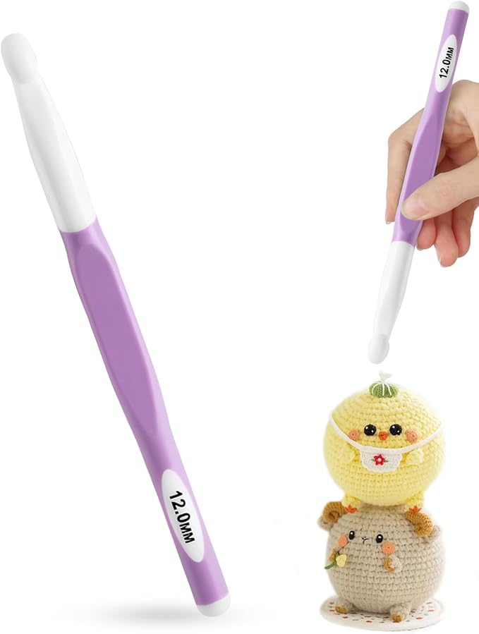 12mm Long Crochet Needles,Crochet Hooks for Chunky Yarn,Long Rubber Handle Crochet Hook with Ergonomiv Handle,Weaving Tools for Chunky Yarn DIY Crocheting Knitting (12mm)