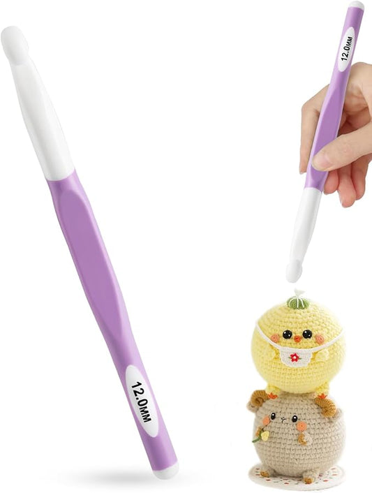 12mm Long Crochet Needles,Crochet Hooks for Chunky Yarn,Long Rubber Handle Crochet Hook with Ergonomiv Handle,Weaving Tools for Chunky Yarn DIY Crocheting Knitting (12mm)