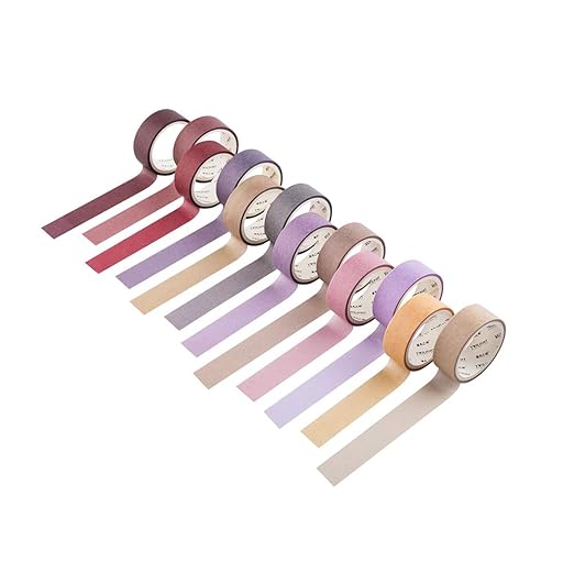 YUBBAEX 12 Rolls Washi Tape Set Natural Color Decorative Tapes for Arts, DIY Crafts, Journals, Planners, Scrapbook, Wrapping Wide -Salty Morandi- (Morandi, 15mm x 12Rolls)