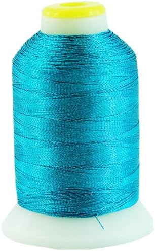 Threadart Metallic Thread | No. L70 - Aqua Blue | 500 Meter Cones (550 Yards) | 25 Brilliant Shiny Colors | For Machine Embroidery