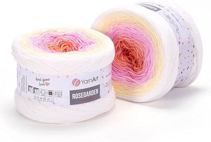 Yarn Art Flowers Rosegarden 100% Cotton 250gr 8.80 oz 1094yds Multicolor Cotton Yarn Rainbow Crochet Yarn Spring Summer (302)