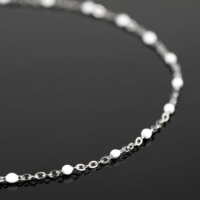UMAOKANG 10 Meters Stainless Steel Jewelry Chains Bulk White Enamel Bead Necklace Bracelet Chain for Jewelry Making Jewelry Findings