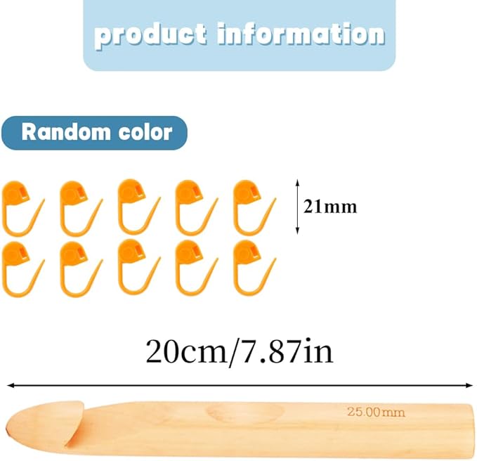 Wooden Crochet Hooks, 25mm Wooden Handle Crochet Hook Bamboo Knitting Crochet Needles with 10 pcs Knitting Stitch Markers for Handcraft Crocheting