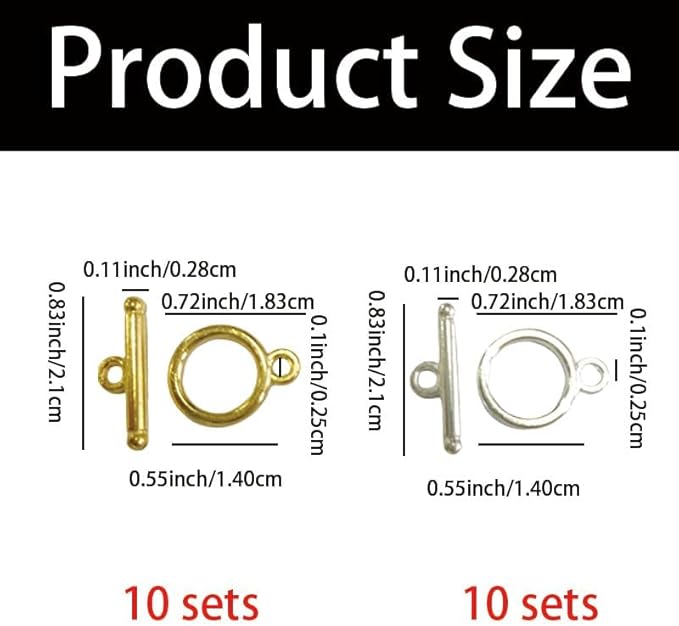 20 Sets Stainless Steel Round Toggle Clasps with T-Bar for Jewelry Making – DIY Necklace & Bracelet Clasps and Closures (Silver and Gold)