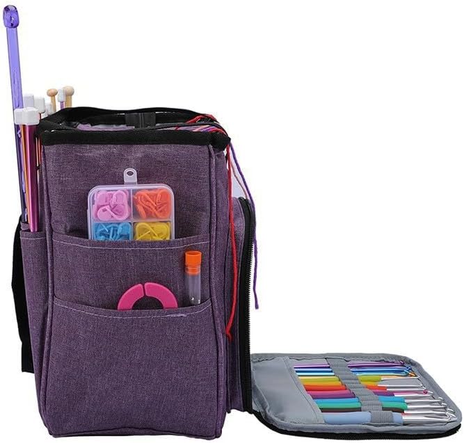 ZBEZBE Knitting & Crochet Tote Bag, Multi-Pocket Yarn Storage Organizer, Portable Yarn Holder for Knitting Needles, Crochet Hooks, Yarn Skeins & Craft Supplies