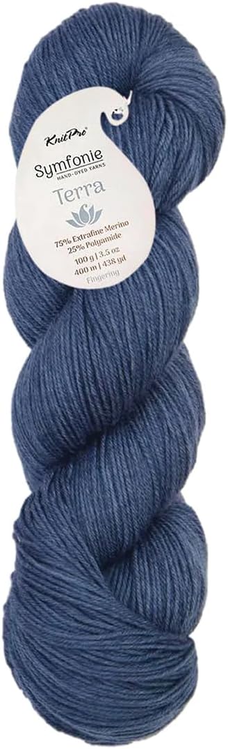 KnitPro Symfonie Fingering Weight Hand Dyed Semi-Solid Yarn Skein | Extra Fine Merino Wool & Polyamide Blend for Knitting & Crocheting, Oeko-TEX Certified 400m, 100g | Terra Jodhpur Blue