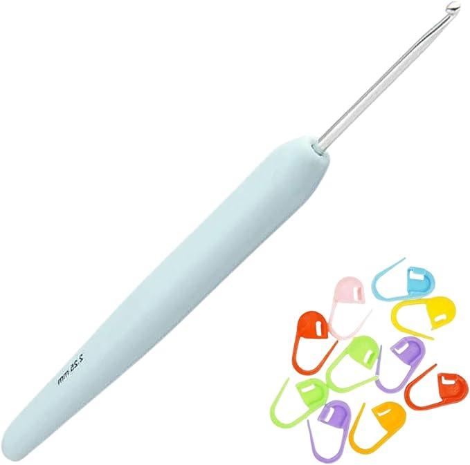KnitPro Waves 2.0 Crochet Hook 5.25 inch, 2.25mm (13cm, US Size B) Aluminum with 10 Colorful Stitch Markers