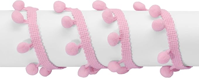 Homiest 10 Yards Pom Pom Trim for Sewing, 1 Inch Wide Light Pink Ribbon Bundles Textured Fabric Fringe Ribbon, 13mm Ball Pompom Trim for DIY Crafts Curtain Clothes Pillow Home Decoration