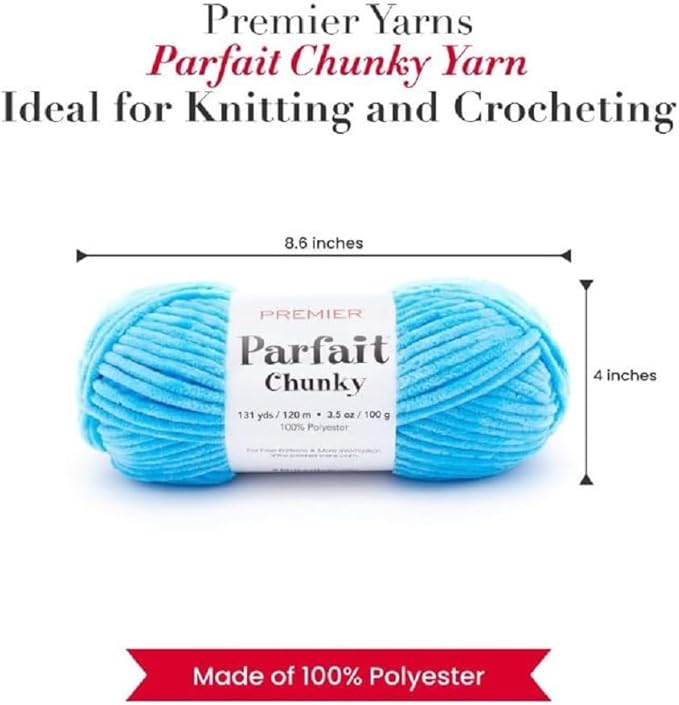 Premier Yarns Parfait Chunky Chenille Yarn 3.5 Oz 6 Super Bulky Weight 3 Pack Bundle with Bella's Stitch Place Holders (Azure)