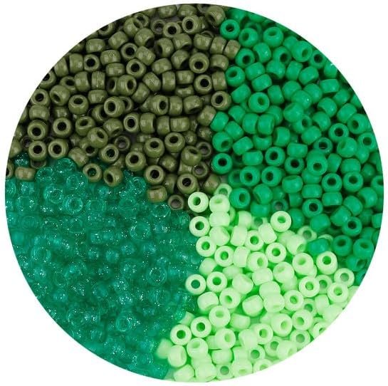 anpiwshjo pony beads 1100 pcs, beads for jewelry making, beads for bracelets making, hair beads, bracelet beads, plastic beads for crafts, hair beads for braids for girls (green color scheme)