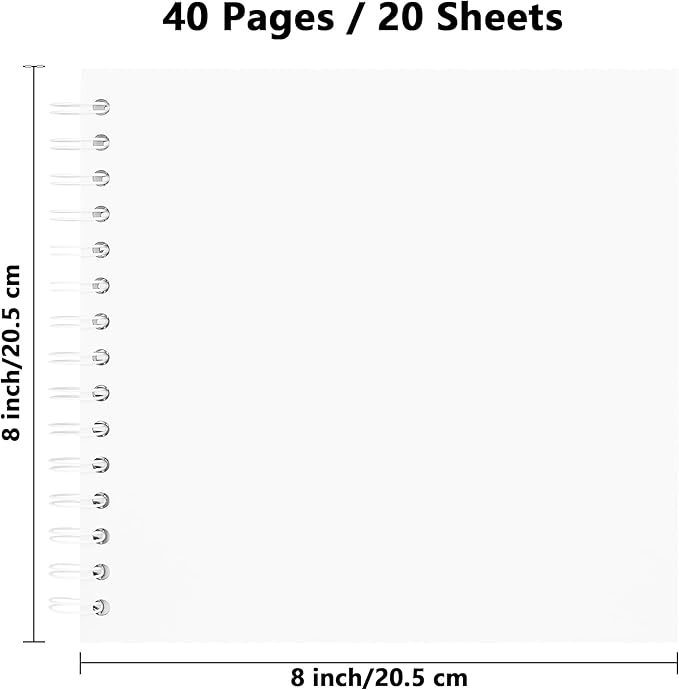 8 x 8 Inch DIY Scrapbook Photo Album Hardcover Kraft Blank Page Acid-Free 40 Pages (20 Sheets) Memory Book for Wedding Anniversaries Family Baby Memories Small Scrapbooking Projects, White