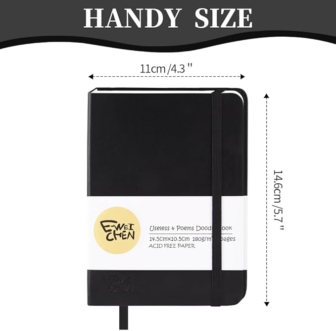 Hardcover 96Pages Blank Sketch Book for Drawing, Small 5.7x4.1 Pocket Journal Notebook for Travel, 180gsm Thick Paper Diary Notebooks for Work, PU Cover Memo for Writing. Black